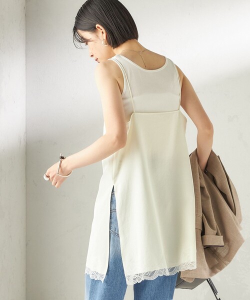 SHIPS（シップス） キャミソール 「洗濯機可能」ダル サテン レース