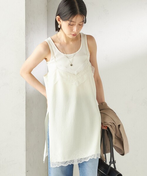 SHIPS（シップス） キャミソール 「洗濯機可能」ダル サテン レース