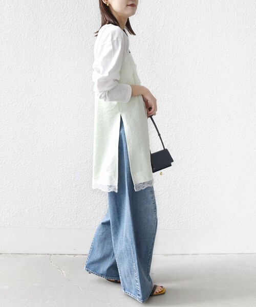 SHIPS（シップス） キャミソール 「洗濯機可能」ダル サテン レース