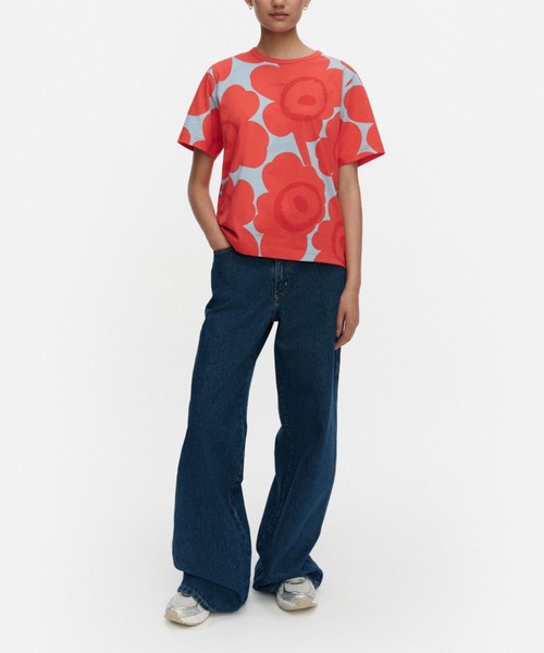 【新品タグ付き】marimekko kioski Tシャツ いちご ブルー L marimekko（マリメッコ） tシャツ 「kioski」Erna Unikko / t-shirt