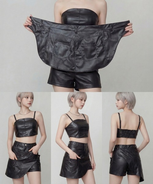 DURAS（デュラス） パンツ ビスチェ+2WAYフェイクレザーショートパンツ