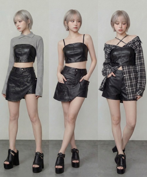 DURAS（デュラス） パンツ ビスチェ+2WAYフェイクレザーショートパンツ