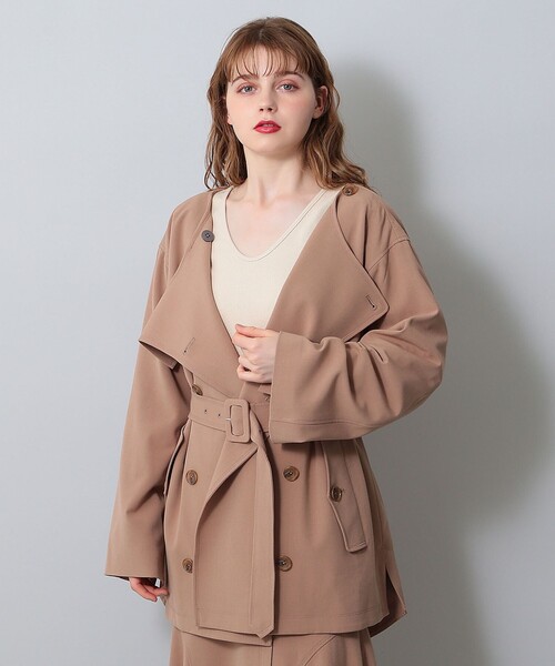 「ME COUTURE」 ノーカラーコート FREE ベージュ レディース_画像7