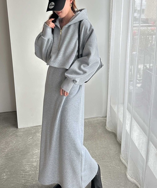 「GeeRA」 長袖ワンピース MEDIUM 杢グレー レディース_画像3