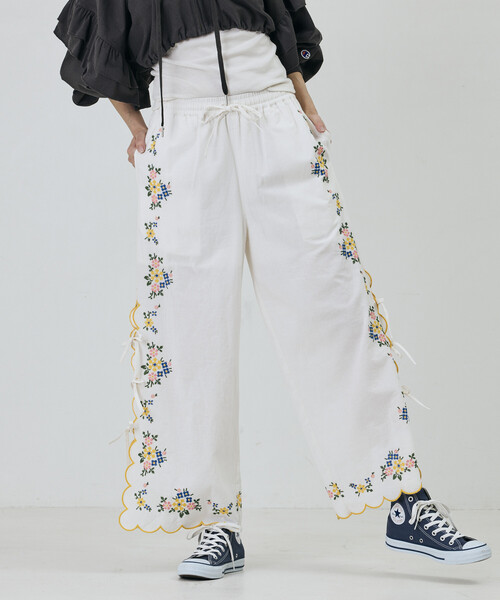 H06364 新品 FIDRA VERA ヘリンボーンキルトイージーパンツ M Osborne Wide-Leg Eyelet Pant in Indigo Rinse Dark Wash | Veronica