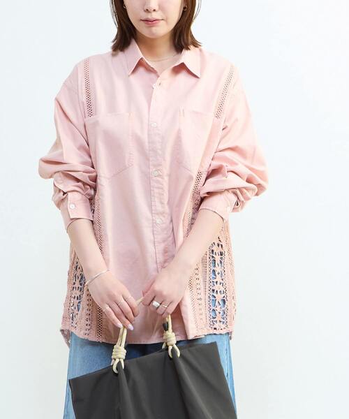 CONVERSE TOKYO ブラウス シャツ ACID WASHING LACE DOCKING SHIRT