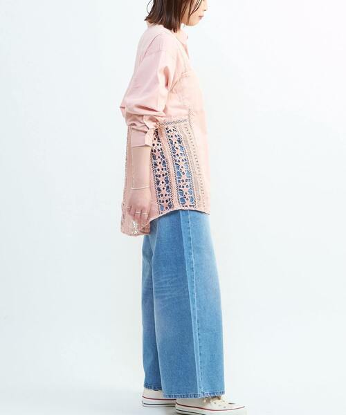 CONVERSE TOKYO ブラウス シャツ ACID WASHING LACE DOCKING SHIRT 