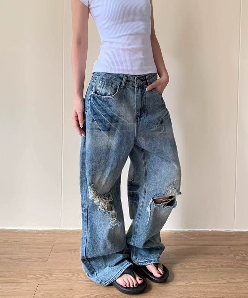AsRiRe ジーンズ デニム デニムパンツ 26ss クラッシュ加工バック