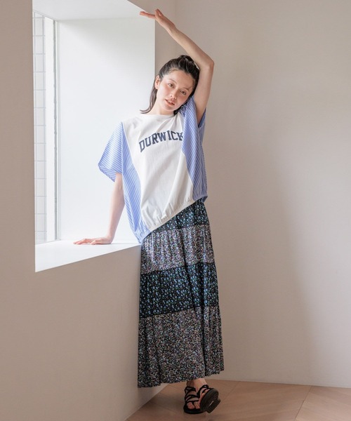 tシャツ 半袖 ストライプ切り替えロゴTシャツ レディース | studio CLIP | 06