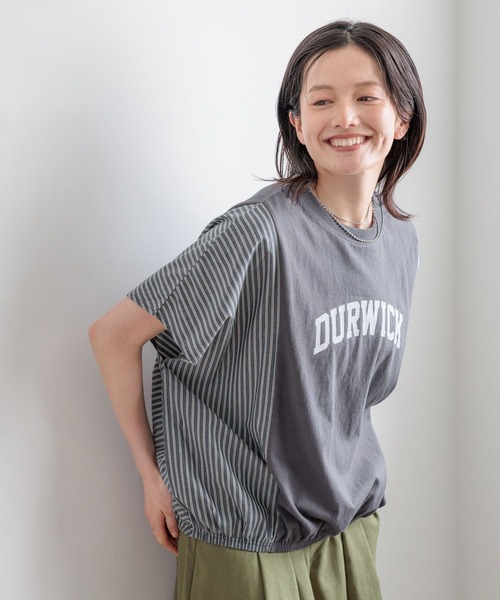 tシャツ 半袖 ストライプ切り替えロゴTシャツ レディース | studio CLIP | 08