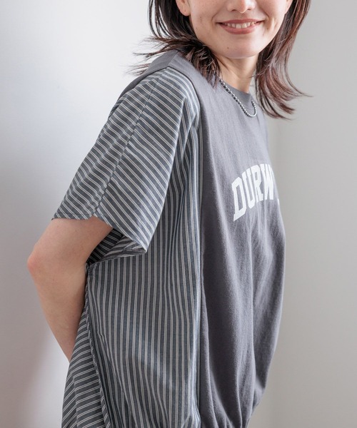 tシャツ 半袖 ストライプ切り替えロゴTシャツ レディース | studio CLIP | 09
