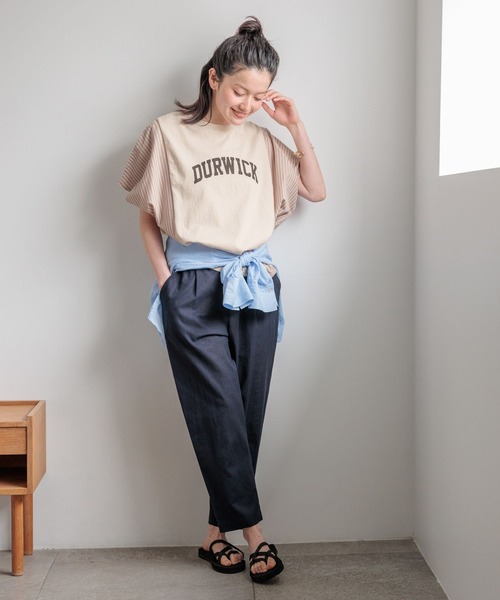 tシャツ 半袖 ストライプ切り替えロゴTシャツ レディース | studio CLIP | 14