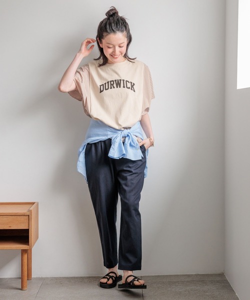 tシャツ 半袖 ストライプ切り替えロゴTシャツ レディース | studio CLIP | 15