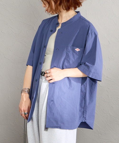 Danton（ダントン） 半袖シャツ 38 ブルー レディース : ZOZOTOWN 