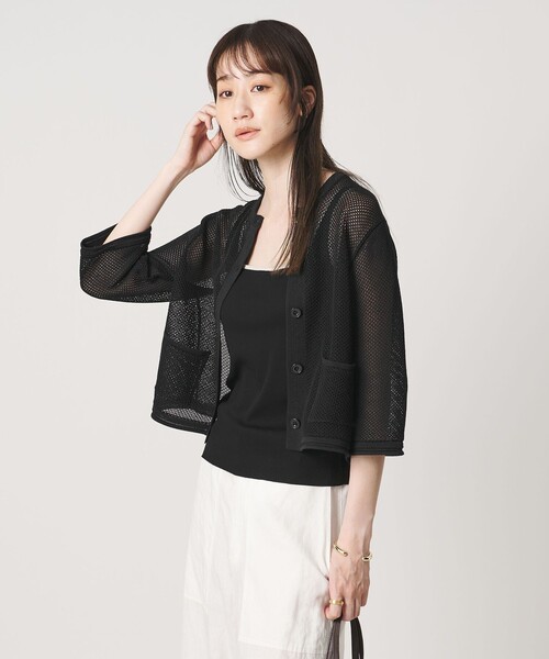 ドゥロワー　ブラック　メッシュ　カーディガン　半袖 UNITED ARROWS（ユナイテッドアローズ） カーディガン 半袖 コットン