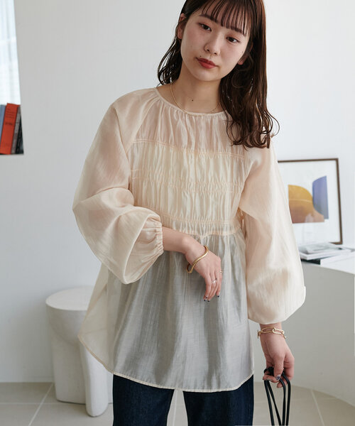 「DISCOAT」 長袖ブラウス MEDIUM チャコールグレー レディース_画像4