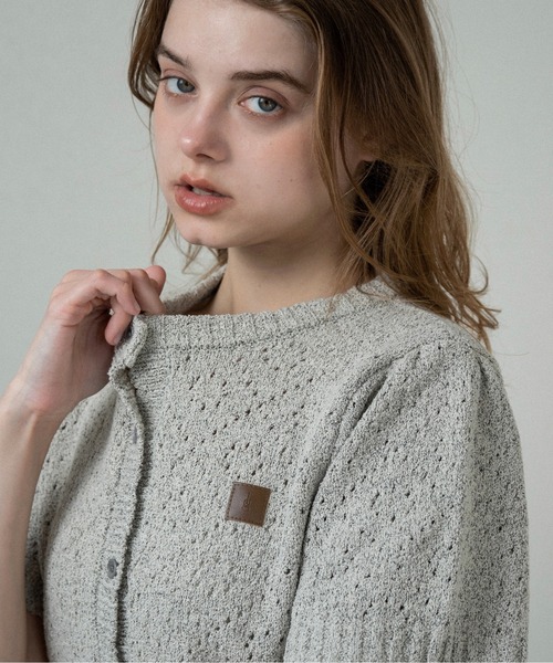 lawgy オープンワークアクセントパッチハーフスリーブニット lawgy（ラウジー） カーディガン 半袖 openwork accent patch half