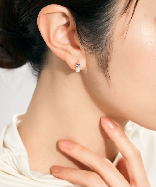 ピアス 「誕生石」K10 アコヤパール×カラーストーン ピアス レディース メンズ