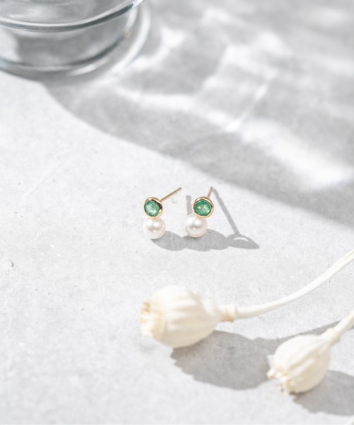 ピアス 「誕生石」K10 アコヤパール×カラーストーン ピアス レディース メンズ