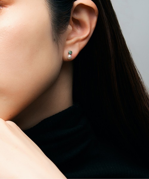 ピアス 「誕生石」K10 アコヤパール×カラーストーン ピアス レディース メンズ