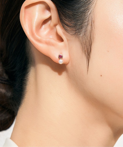 ピアス 「誕生石」K10 アコヤパール×カラーストーン ピアス レディース メンズ
