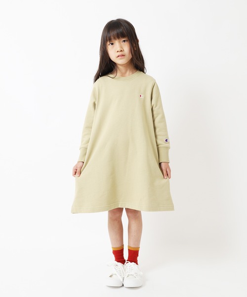 Champion ホワイト ジップアップワンピース Champion ワンピース Champion/チャンピオン CREW NECK ONEPIECE