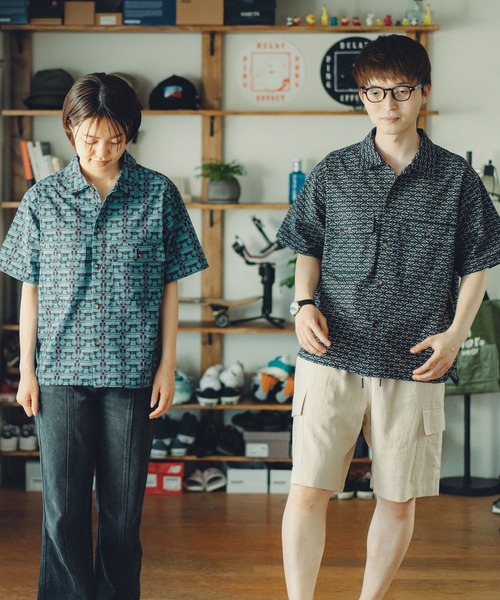 gym master（ジムマスター） シャツ 総柄シアサッカーシャツ メンズ