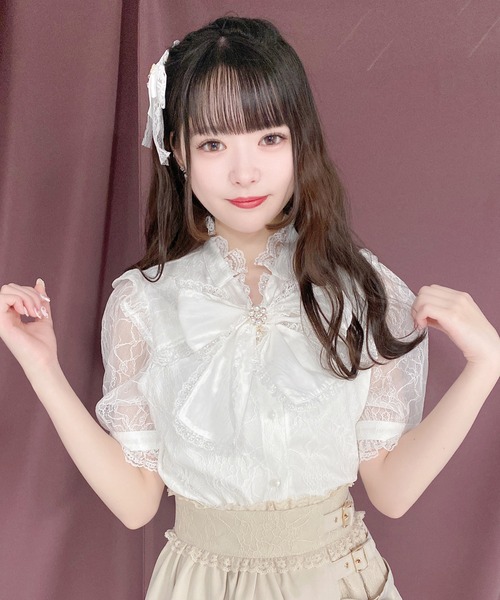 最終お値下げ！【ROJITA】シアーフリルトップス ROJITA（ロジータ） シャツ ブラウス シアーリボンレースTOPS