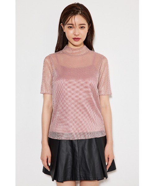 rienda tシャツ シャイニープリーツフィットトップス レディース