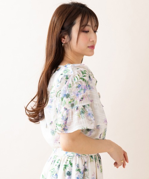 Rose Tiara ブラウス シャツ シャドーチェックフラワーブラウス