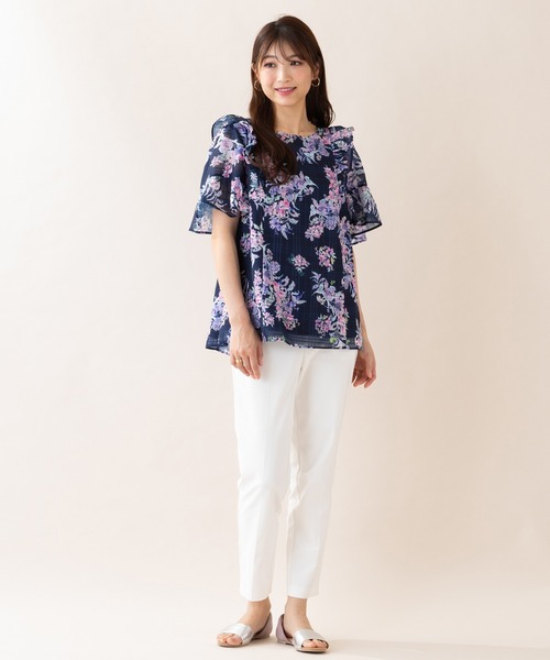 ローズティアラ☆シアーチェックブラウス(*ˊ˘ˋ*)42ネイビー ローズティアラ☆シアーチェックブラウス(*ˊ˘ˋ*)42ネイビー