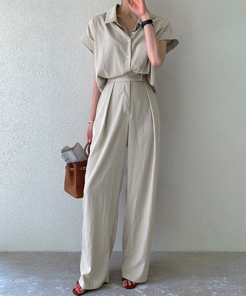 Doula セットアップ フレンチスリーブシャツ＆タックパンツ 2点セット