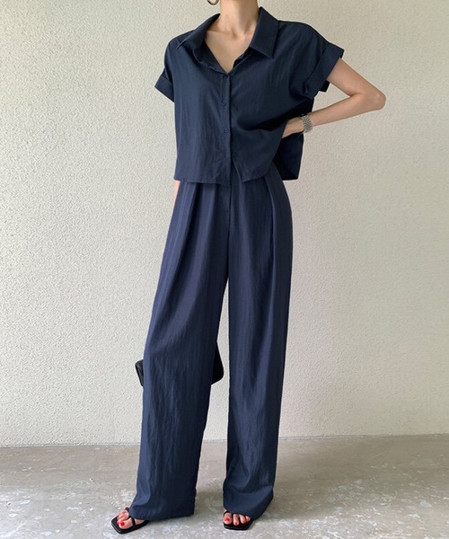 Doula セットアップ フレンチスリーブシャツ＆タックパンツ 2点セット