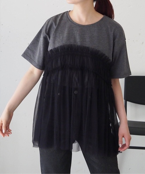 tiptop tシャツ チュールドッキングTシャツ レディース