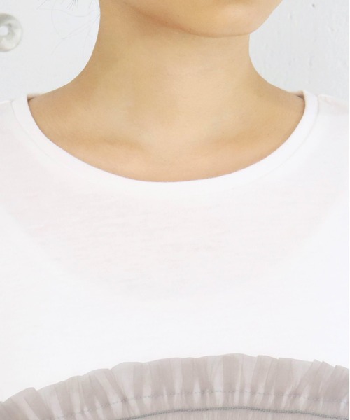 tシャツ チュールドッキングロゴＴシャツ「CLEAR_CREA」 レディース FREAK'S STORE/＜新色追加＞フリルチュールドッキングTシャツ