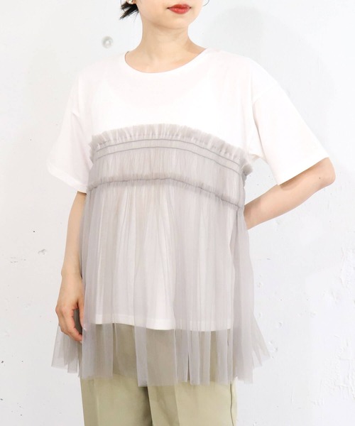 tシャツ TULLE DOCKING TEE レディース tulle docking T-shirt – Bab