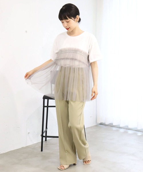 ブラウス シャツ チュールドッキングトップス レディース ENVYM ブラウス シャツ チュールドッキングショートシャツ