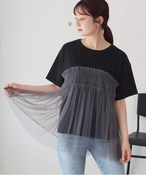 tシャツ TULLE DOCKING TEE レディース tiptop tシャツ チュールドッキングTシャツ レディース