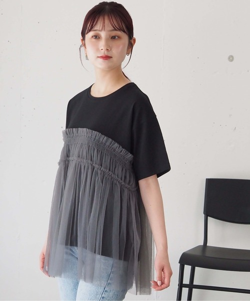 tiptop tシャツ チュールドッキングTシャツ レディース