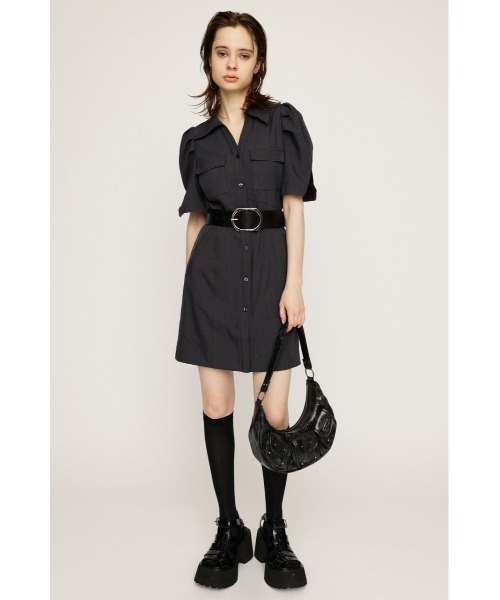 ★boohoo★テクスチャード パフ スリーブ スケーター ワンピース oblada - SHIRRING DRESS / シャーリングワンピース
