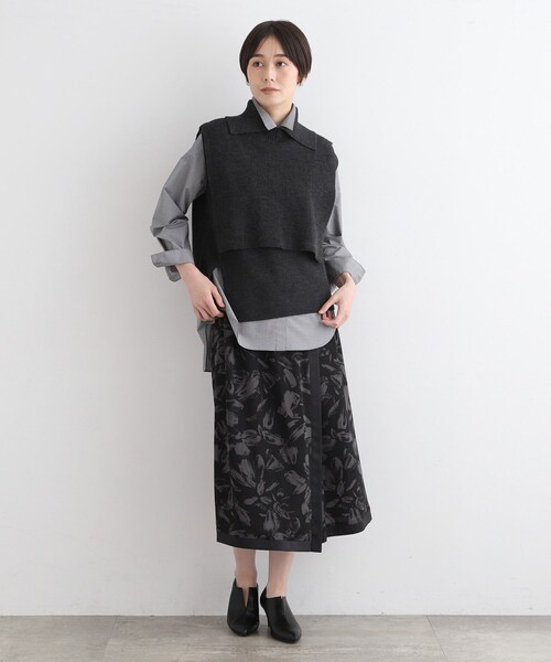 INDIVI 日本製スカート: L サイズ INDIVI スカート 「洗える/日本製」ブラッシュドフラワー柄
