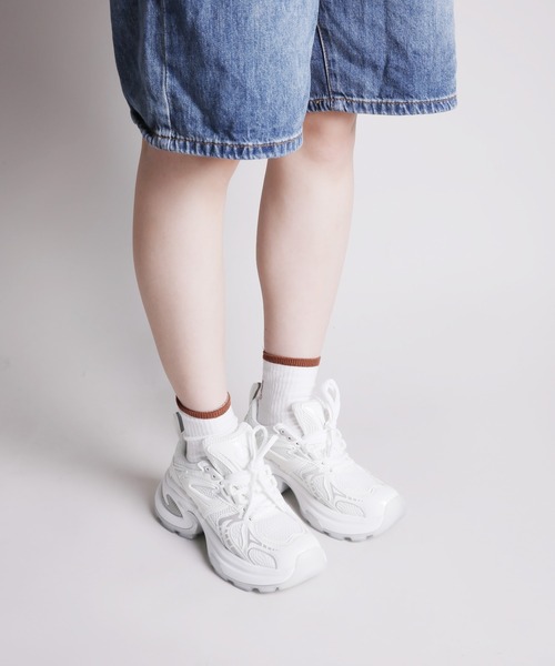 shoes365 スニーカー 「shoes365」パッチワークデザイン厚底メッシュ