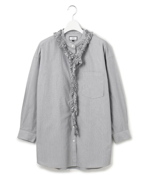 ブラウス シャツ 「WOMEN」ワンウォッシュタイプライター フリルレイブラウス レディース