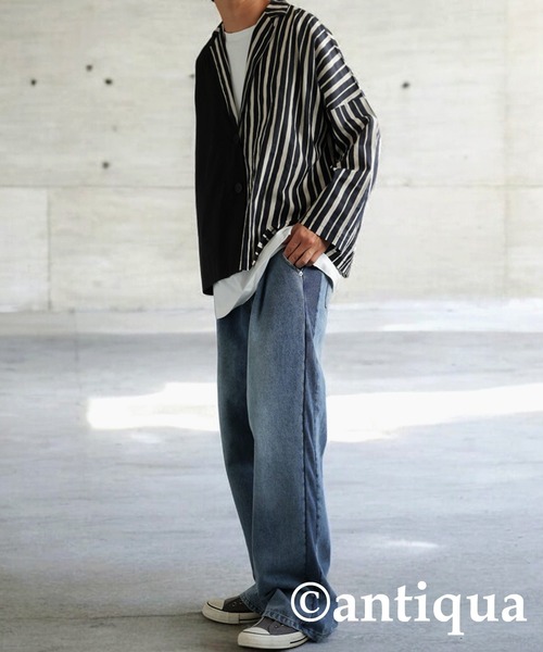 antiqua ジャケット テーラードジャケット アシメストライプ