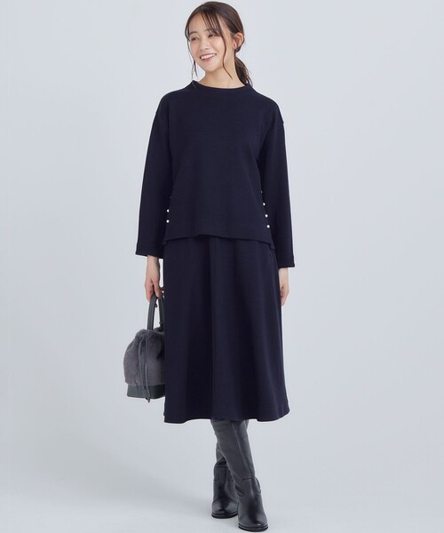 ◆秋冬 ツーピース セットアップ ウール 重ね着 楽ちん 組曲 セットアップ ウール混ジャージー レディース : ZOZOTOWN