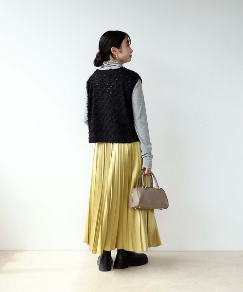 Jines（ジネス） スカート ハンマーサテンキラキラプリーツスカート