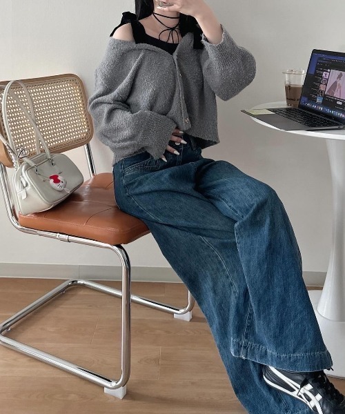 nemne（ネンネ） カーディガン 「Delfy」肩ベロアリボンニット