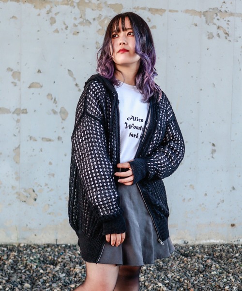 Bling Leads パーカー Z)「BLINGLEADS」メッシュ編みニットZIP
