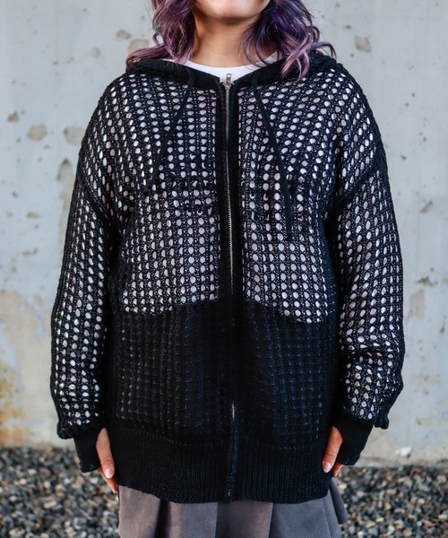 Bling Leads パーカー Z)「BLINGLEADS」メッシュ編みニットZIP