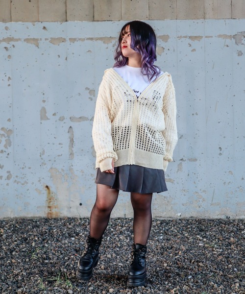 Bling Leads パーカー Z)「BLINGLEADS」メッシュ編みニットZIP